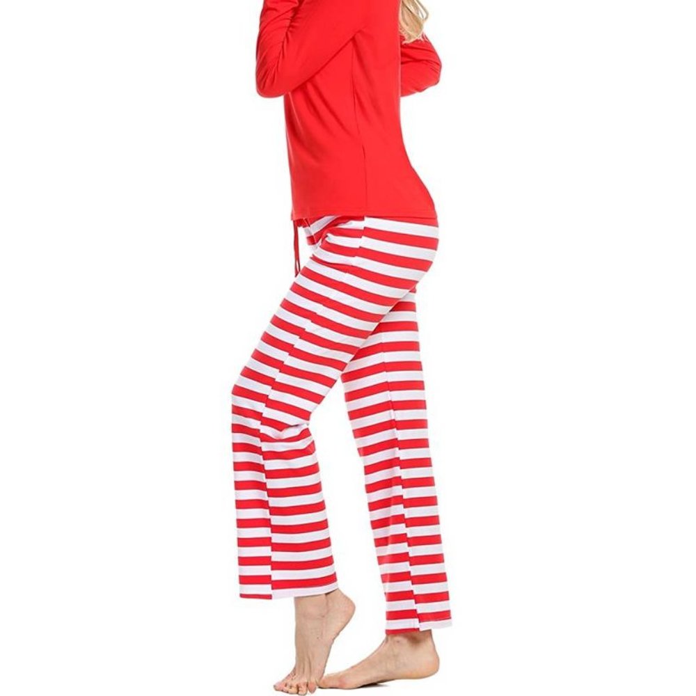 Matching Red & White Striped Winter Christmas Family Pajamas PJs Men Women Kids